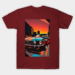 Mustang In The City Streets During Sunset - Artwork T-Shirt